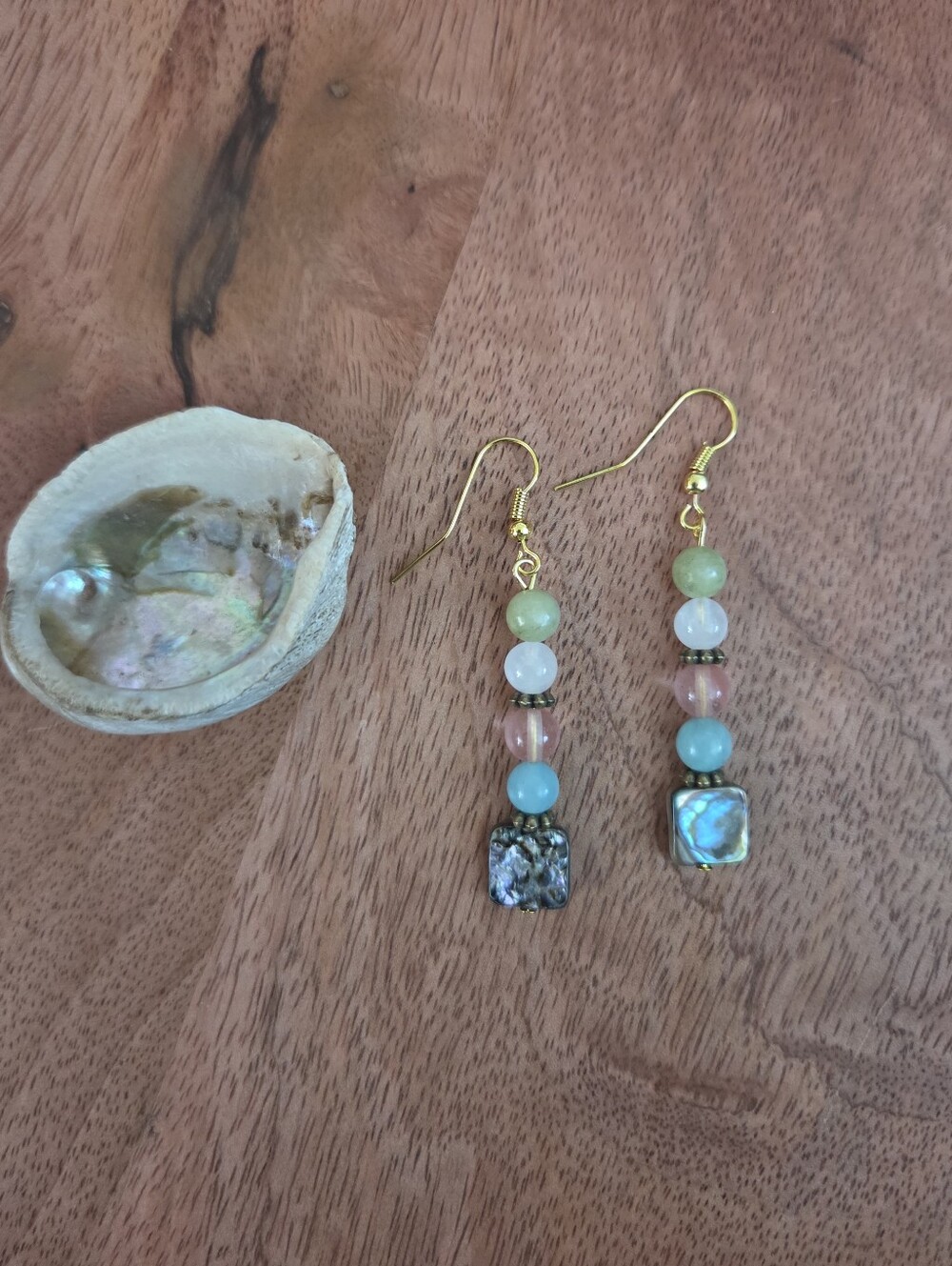 Abalone Shell & Natural Gemstone Drop Earrings Fairy Bohemian Whisical Gifts